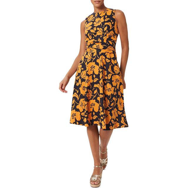 Hobbs Twitchill Floral Print Dress, Orange/Navy