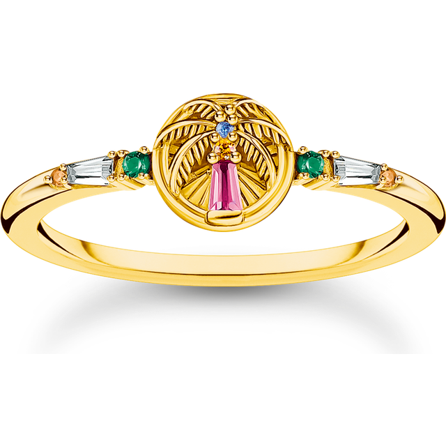Thomas Sabo Gold-plated ring with palm tree and colourful stones multicoloured TR2457-488-7-60 - blue/yellow gold-coloured/green/orange/red/white