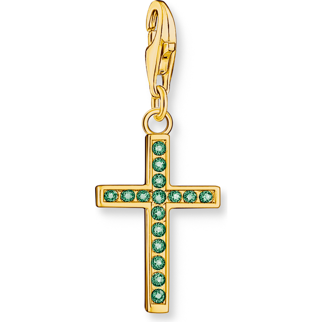 Thomas Sabo Member Gold-plated charm pendant cross with green stones green 0049-472-6 - yellow gold-coloured/green - one size
