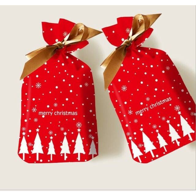 50 pcs Xmas Candy Packaging Bags Cookie Biscuit Gift Bags Christmas bag-Red Christmas tree