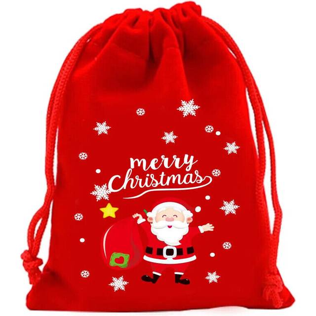 12 pcs Christmas Bags with Drawing Small Candy Gift Bag Pouch Xmas Packaging Bag-RED 04 12PCS-10X12CM