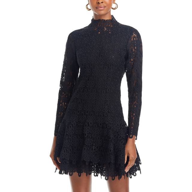 Joy Guipure Lace Long-Sleeve Mini Dress - BLACK - 2