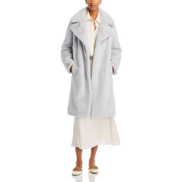 Cream Faux Fur Cropped Coat, White - 4