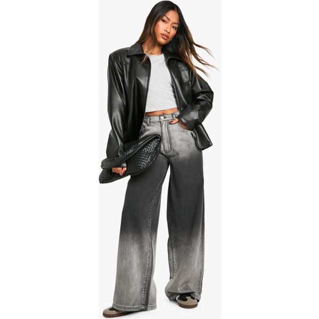 Womens Faded Wash Detail Wide Leg Jean - Black - 16, Black