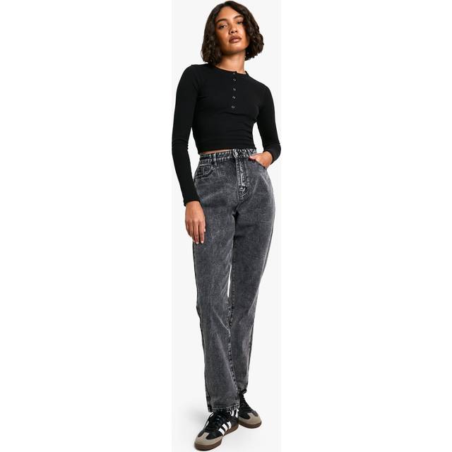 Womens Tall Basics High Waisted Mom Jeans - Black - 12/36L