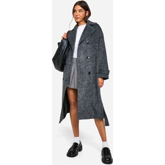 Womens Brushed Oversized Wool Look Coat - Grey - 10