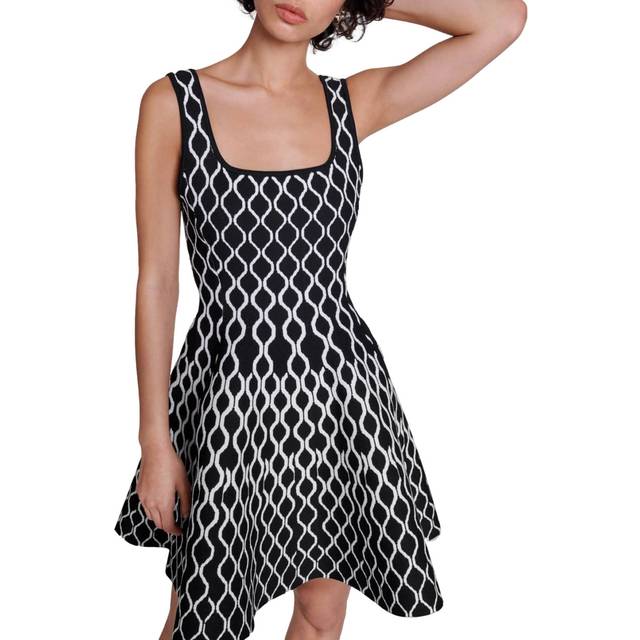 Robe Courte En Maille Jacquard - Bicolore - Maje -  Matière principale: 82% polyester, 15% polyamide, 3% elasthanneDoublure poches: 100% polyesterBord-côte: 80% polyester, 17% polyamide, 3% elasthanne - Prêt-à-porter > Robes > Robes courtes