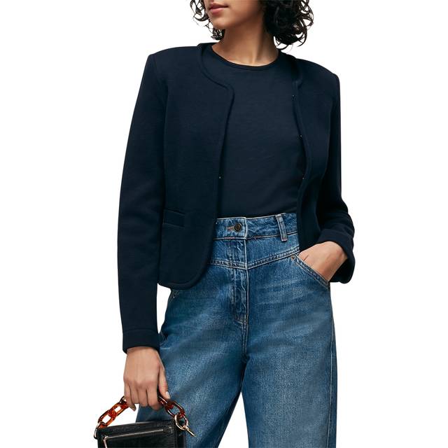 Whistles Collarless Jersey Jacket, Navy