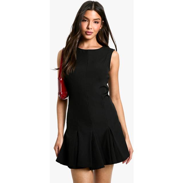 Womens Box Pleat Tailored Mini Dress - Black - 12