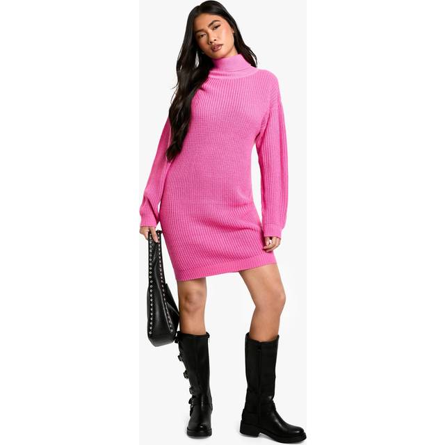 Womens Basic Roll Neck Jumper Dress - Pink - S, Pink