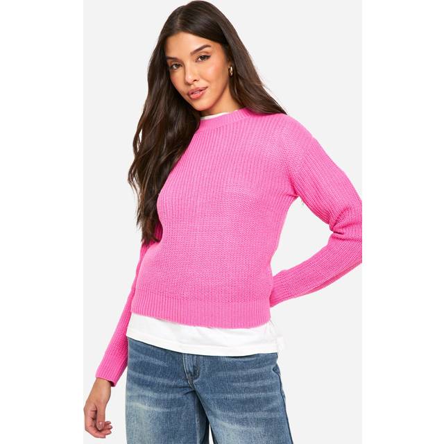 Womens Basic Crew Neck Jumper - Pink - M, Pink