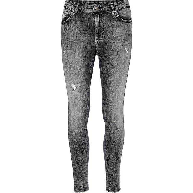 My Essential Wardrobe, Jeans, Dam, W32, Bomull, Slim Fit Hög Midja Grå Jeans med Distressed Detaljer - gray (W32)