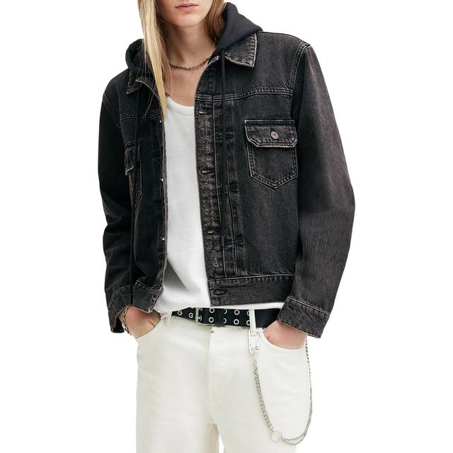 Allsaints Mens Black Spirit Patch-pocket Denim Jacket L - BLACK