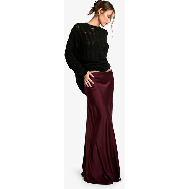 Womens Satin Slip Maxi Skirt - Red - 12, Red