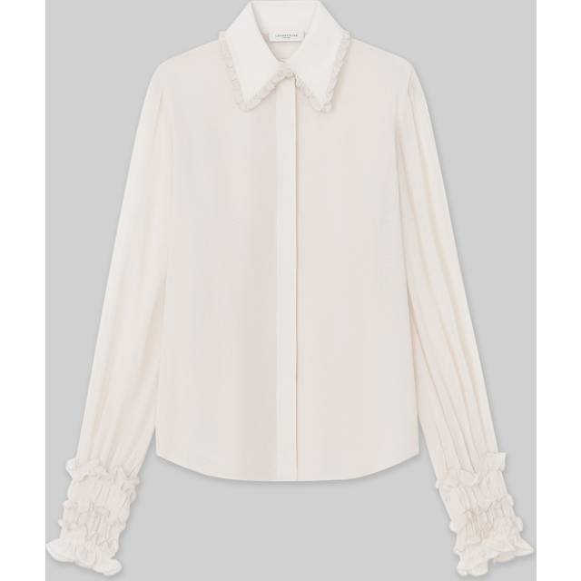 Ruffle-Trim Silk Blouse - PEARL - 16
