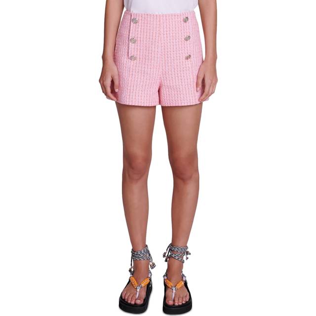 Maje Womens Button-embellished Tweed Shorts 12 - MULTICOLOR