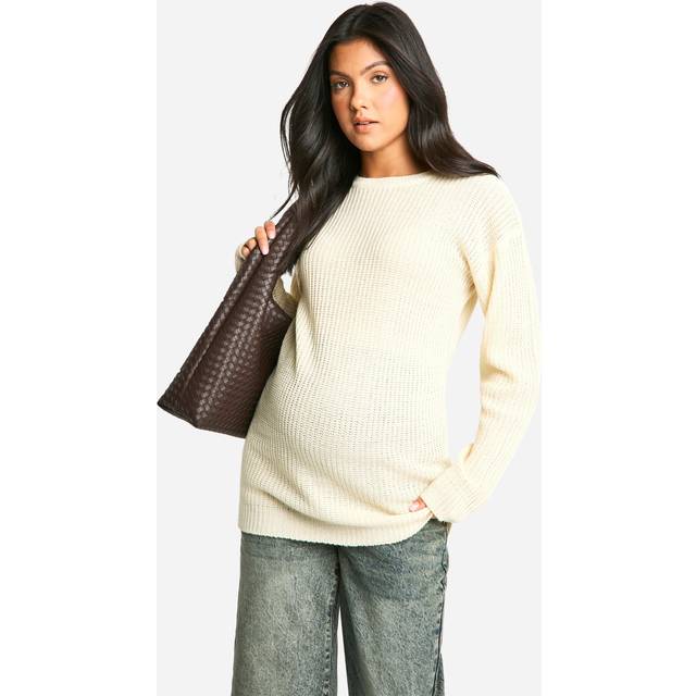 Womens Maternity Crew Neck Jumper - Beige - S, Beige