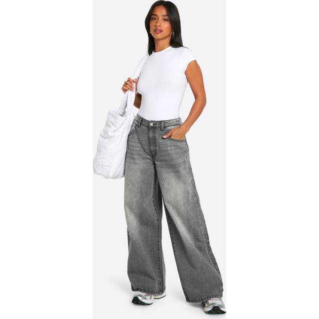 Womens The Petite Mid Rise Wide Leg Jean - Grey - 14