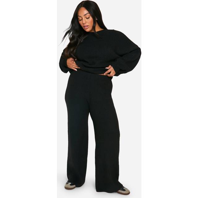 Womens Plus Soft Knit Wide Leg Trousers - Black - 16-18, Black
