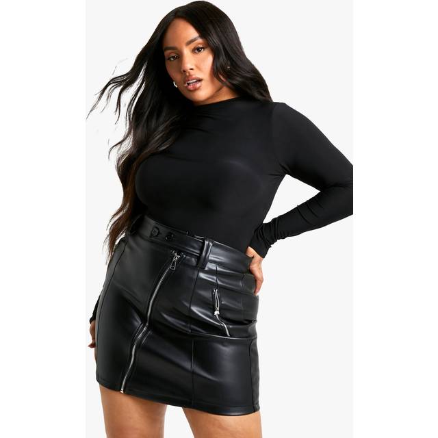 Womens Plus Pu Biker Mini Skirt - Black - 26