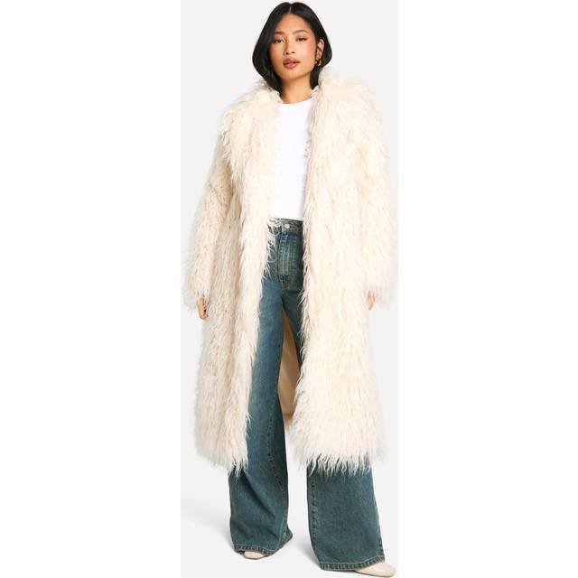 Womens Petite Faux Mongolian Fur Maxi Coat - White - 16, White