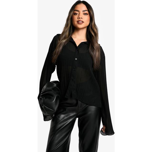 Womens Pleated Fitted Shirt - Black - 8, Black