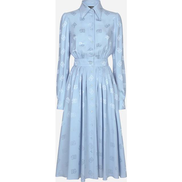 Dolce & Gabbana Silk Satin Jacquard Shirt Dress With Dg Logo - Woman Dresses Azure 42