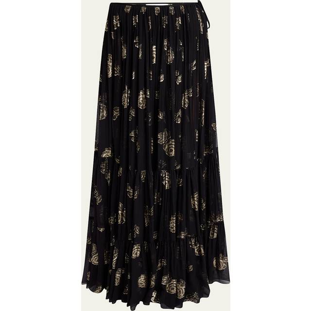 Long Metallic Roses Lacquard Skirt - BLACK - 36 FR (4 US)