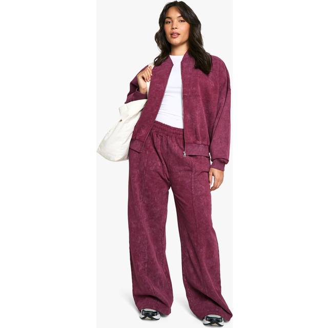 Womens Plus Zip Through Bomber Straight Leg Jogger Tracksuit - Red - 22, Red