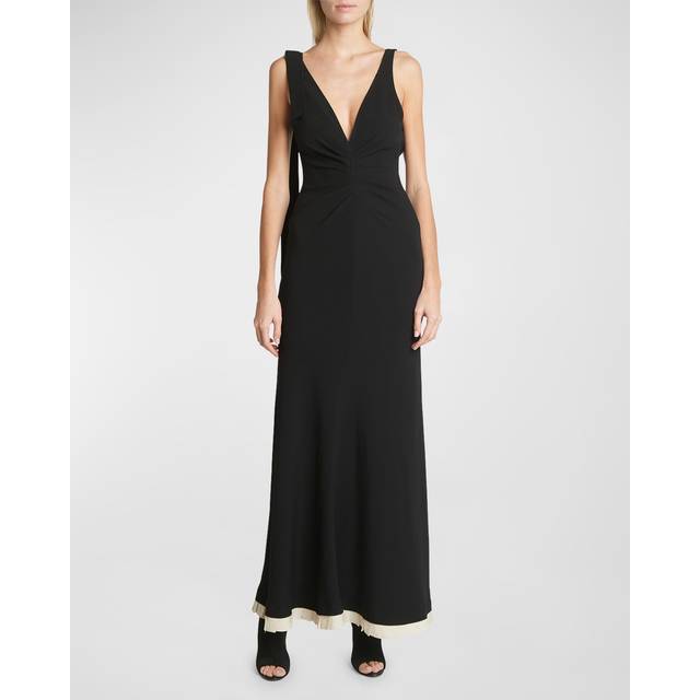 Black V-Neck Backless Gathered Waist Gown (10)