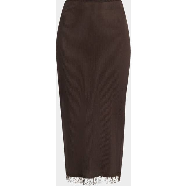 Indira Lace-Trim Rib Midi Pencil Skirt - DARK OAK - Medium