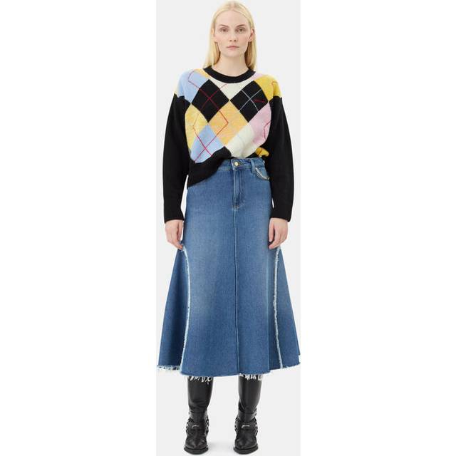 GANNI Blue Heavy Denim Midi Skirt - 566 Mid Blue Stone - DK 44