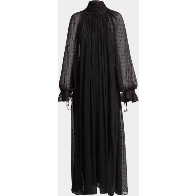 CHLOÉ Gathered long dress in silk georgette plumetis Black Size 8 100% Silk
