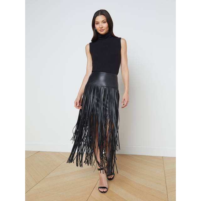 L'AGENCE Karolina Fringe Skirt In Black - 16