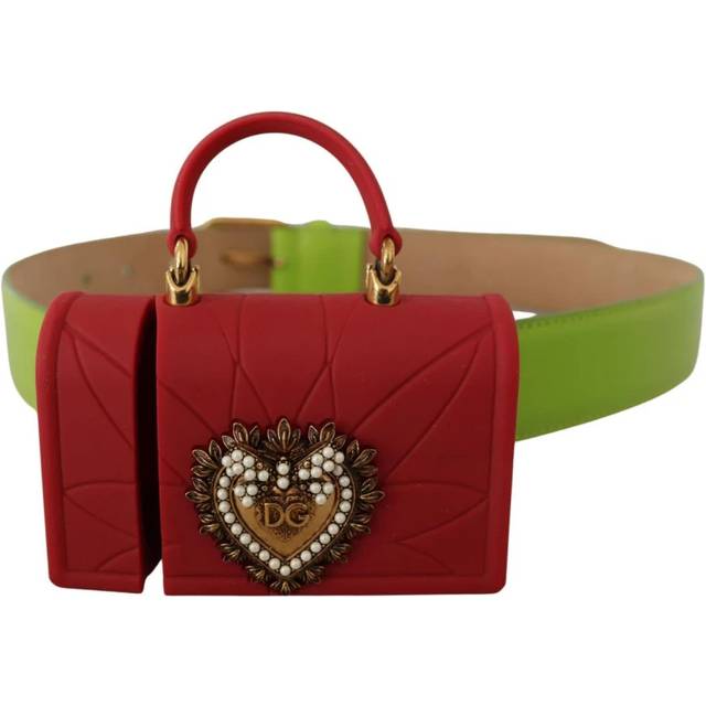 Dolce & Gabbana Green Leather Devotion Heart Micro Bag Headphones Belt - 70 cm / 28 Inches
