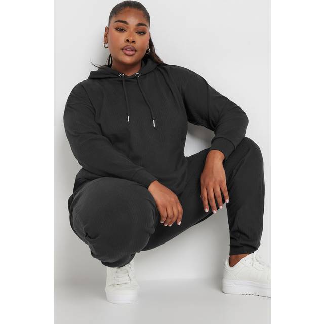 Yours Plus Size Black Ribbed Hoodie Size 22-24