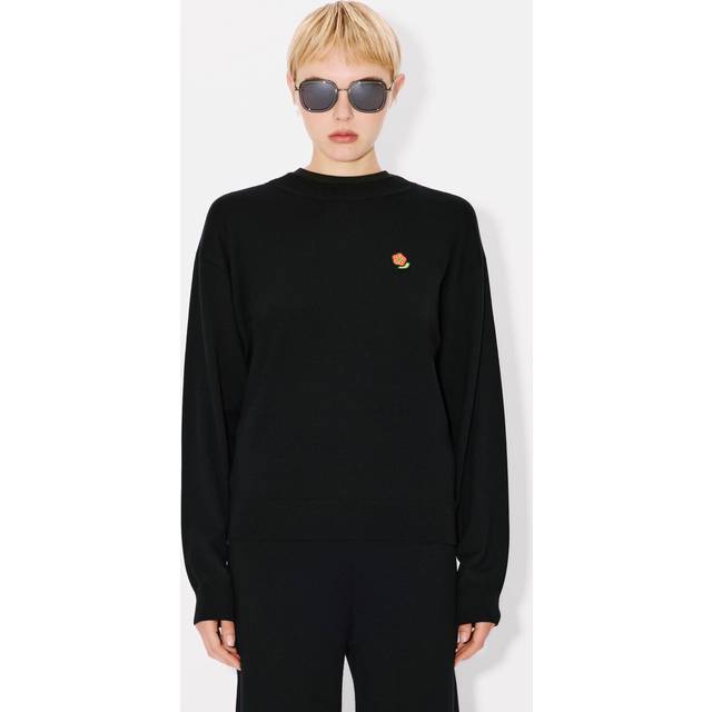 Kenzo, Round-neck Knitwear, female, Black, M, Black Wool Embroidered Sweatshirt