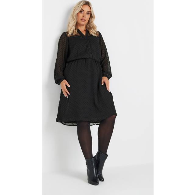 Yours Curve Black Lace Dobby Midi Dress, Women's Curve & Plus Size, Yours - 14
