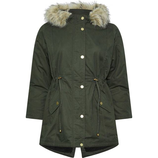 Yours Petite Curve Khaki Green Faux Fur Parka Jacket, Women's Curve & Plus Size, Yours - 16