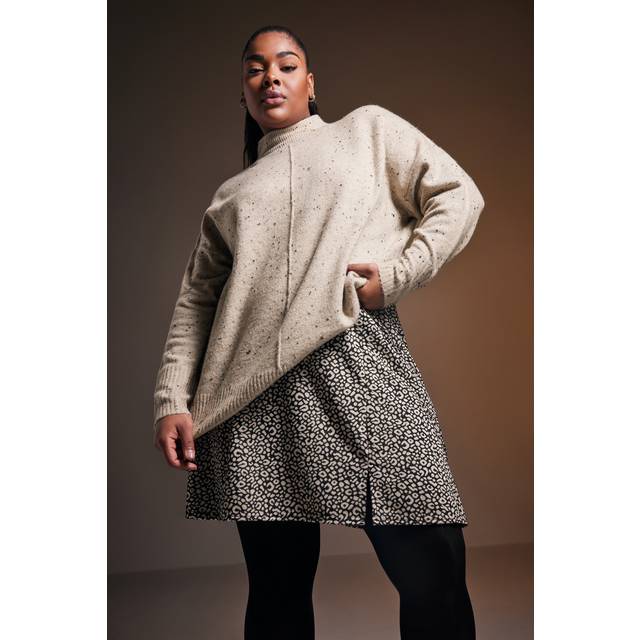 Yours Curve Natural Brown Leopard Print Mini Skirt, Women's Curve & Plus Size, Yours - 26-28
