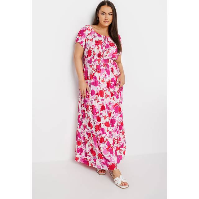 Yours Curve Pink Floral Print Tie Front Maxi Dress, Women's Curve & Plus Size, Yours - 26-28