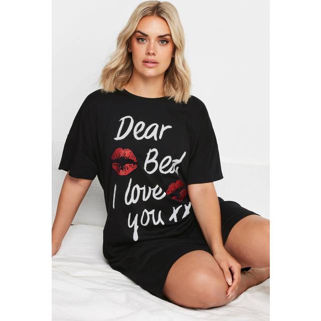 Yours Curve Black 'Dear Bed' Slogan Sleep Tee Nightdress - 22-24