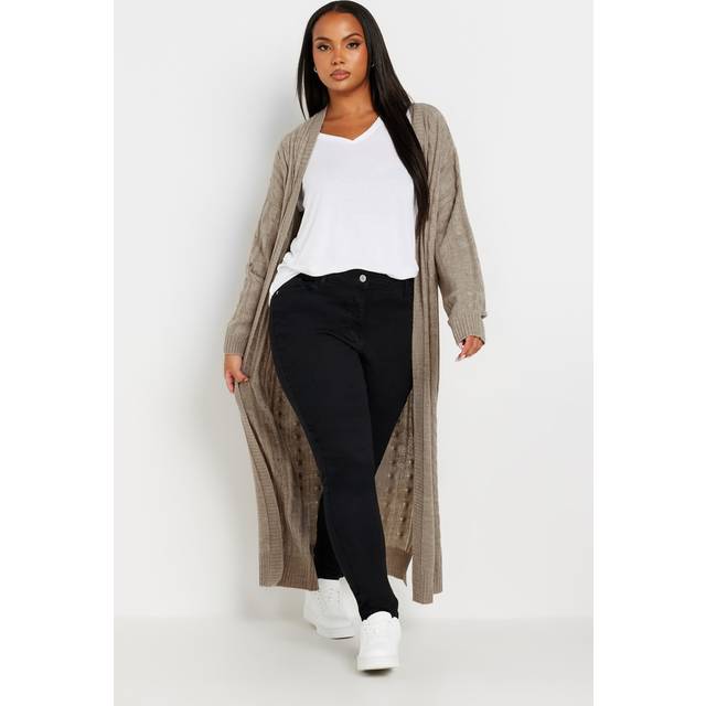 Yours Curve Stone Brown Cable Knit Maxi Cardigan, Women's Curve & Plus Size, Yours - 30-32