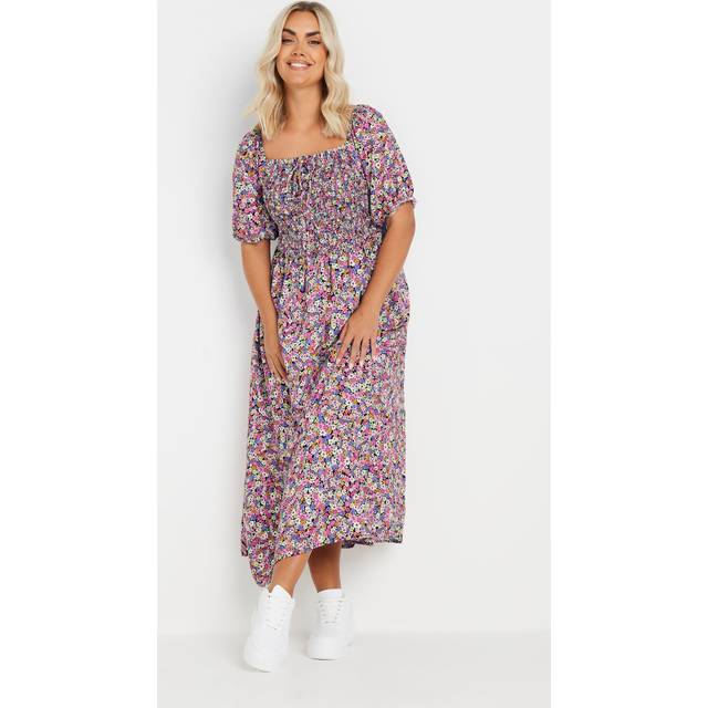 Yours Curve Pink Ditsy Floral Print Shirred Maxi Dress, Women's Curve & Plus Size, Yours - 20