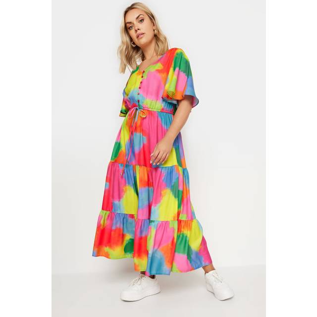 Yours Curve Pink & Rainbow Blur Print Maxi Dress, Women's Curve & Plus Size, Yours - 38-40
