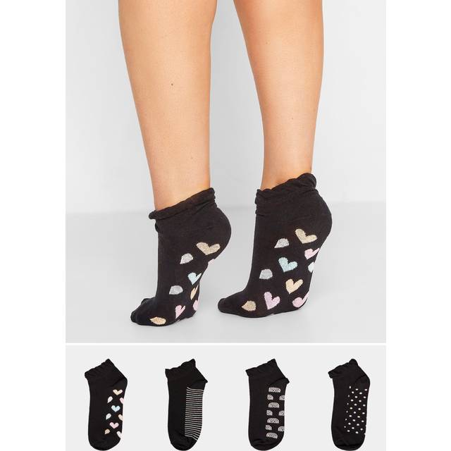4 Pack Black Mixed Pastel Print Trainer Liner Socks - 8-11