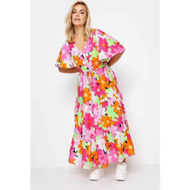 Yours Curve Pink Floral Angel Sleeve Maxi Dress, Women's Curve & Plus Size, Yours - 20