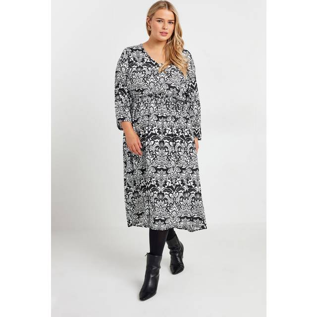 Yours Curve Black Paisley Print Vneck Midaxi Dress, Women's Curve & Plus Size, Yours - 34-36