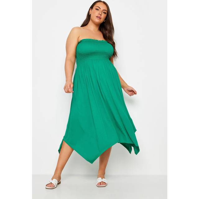 Yours Curve Green Shirred Bandeau Midi Dress, Women's Curve & Plus Size, Yours - 18