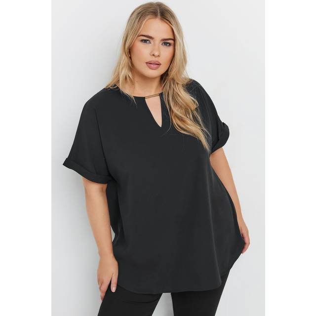 Yours Curve Black Notch Neck Blouse, Women's Curve & Plus Size, Yours - 14